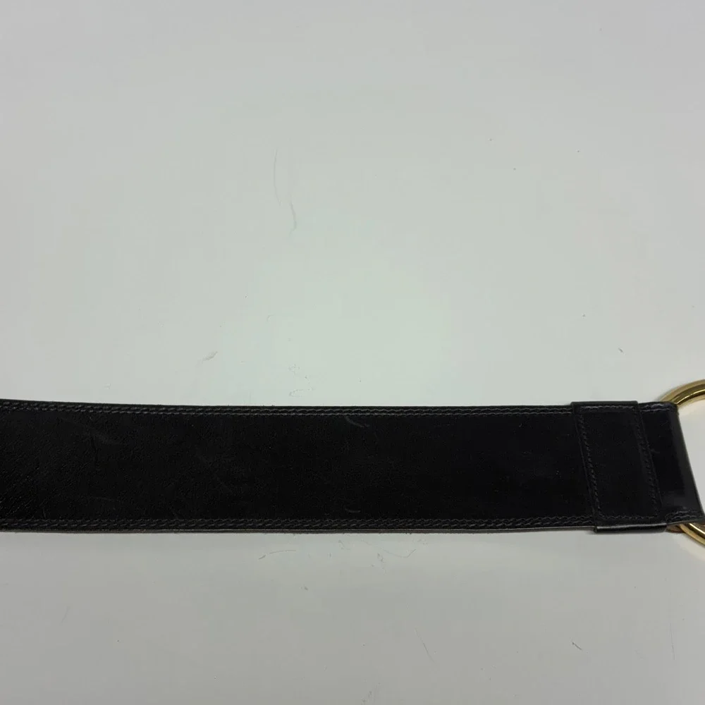 Vintage La Doppia Vita Italy Wide Black Leather Belt Corset Waist Cincher 95